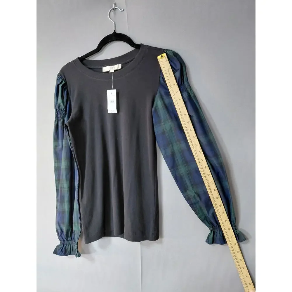 NWT Loft Gray Colorblock Stretch Top Women Size XS